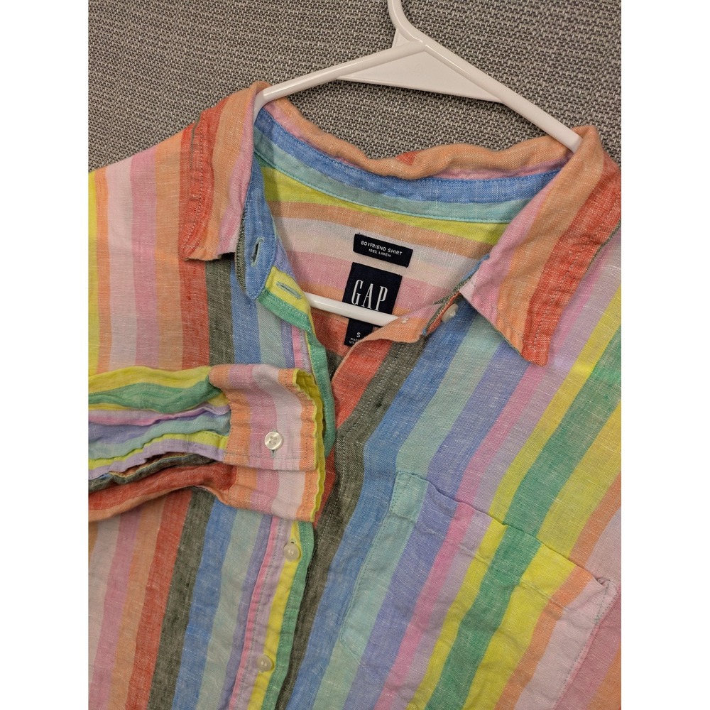 Gap Tunic Shirt Womens Small S Multicolor Stripe Linen Button Up Long Sleeve